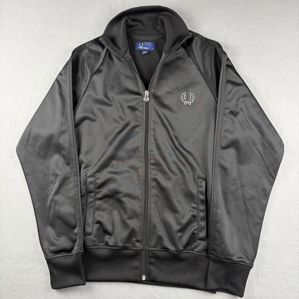 Fred Perry Track Jacket Black Full Zip Men's Small Made in Portugal